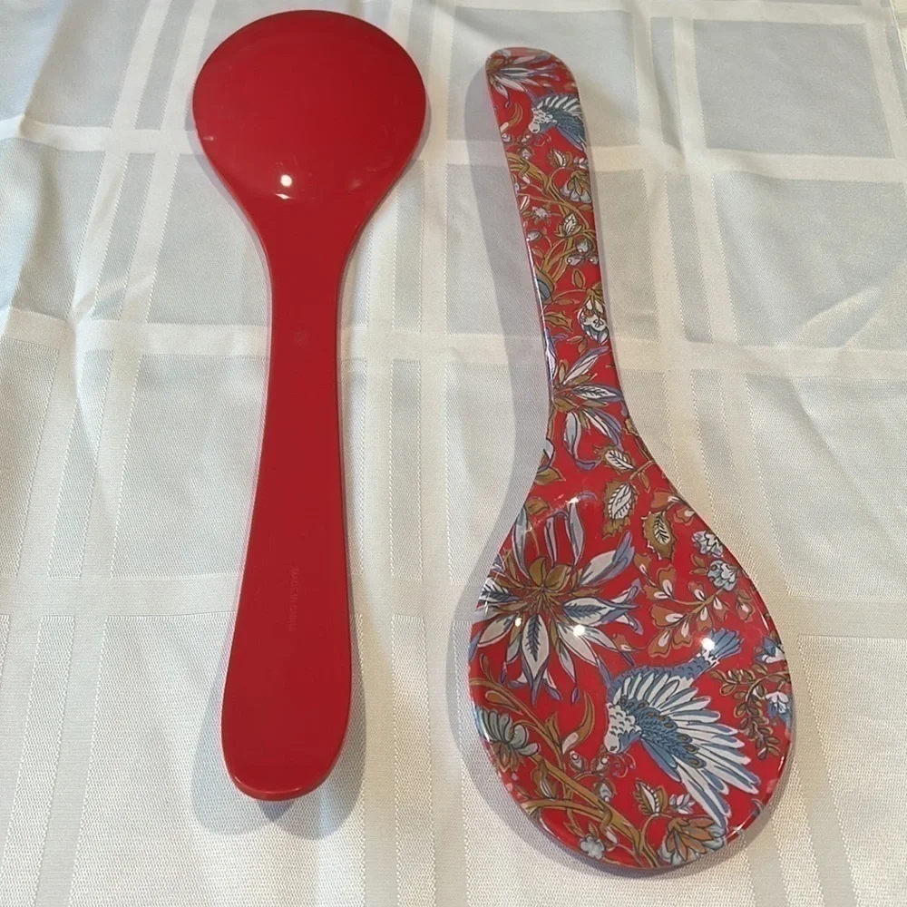 Set of Two 13” Painted Plastic Service Serving Spoons